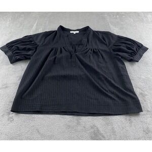 Rose + Olive Black Textured Stripe Split V-Neck Puff Sleeve Blouse XL Mens